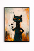 Quadro Moderno Gatto con Calice su Tela 30x40 cm con Cornice Nera – Decorazione Parete Design
