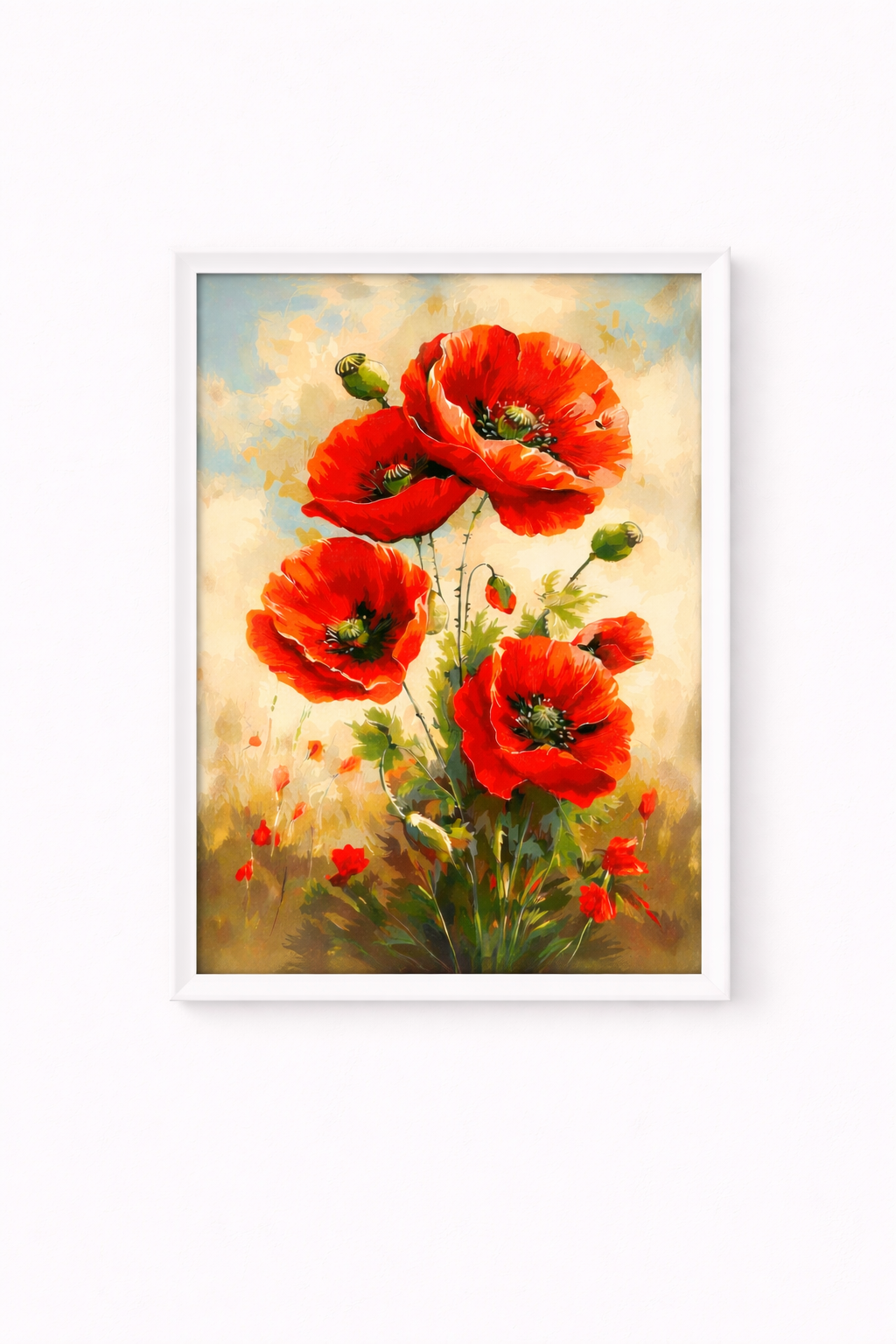 Quadro Papaveri Rossi – Stampa su Tela 30x40 cm con Cornice Bianca o Nera | Quadro Floreale Elegante per Arredo Casa