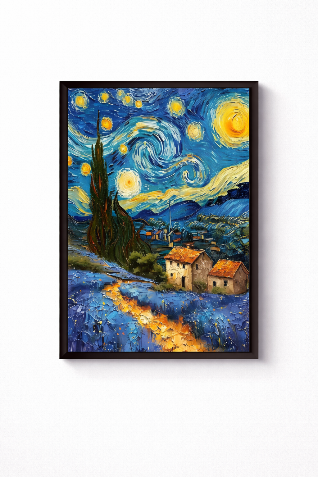 Quadro in Tela Notte Stellata Stile Van Gogh – Stampa Artistica con Cornice Nera o Bianca 30x40 cm | Decorazione Parete Moderna