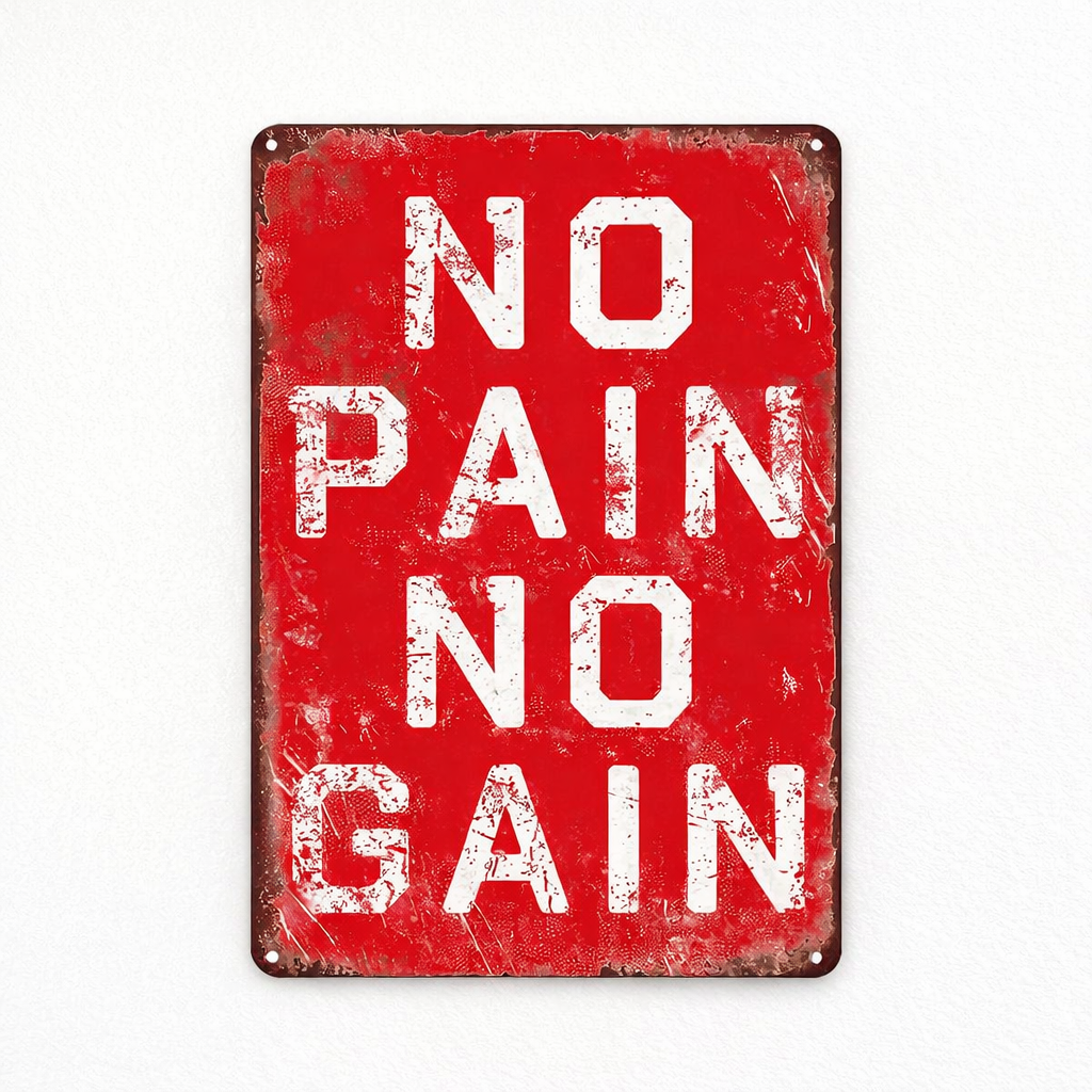 Targa Decorativa in Metallo “No Pain No Gain” 21x30 cm – Poster Motivazionale Stile Vintage per Palestra, Ufficio o Casa