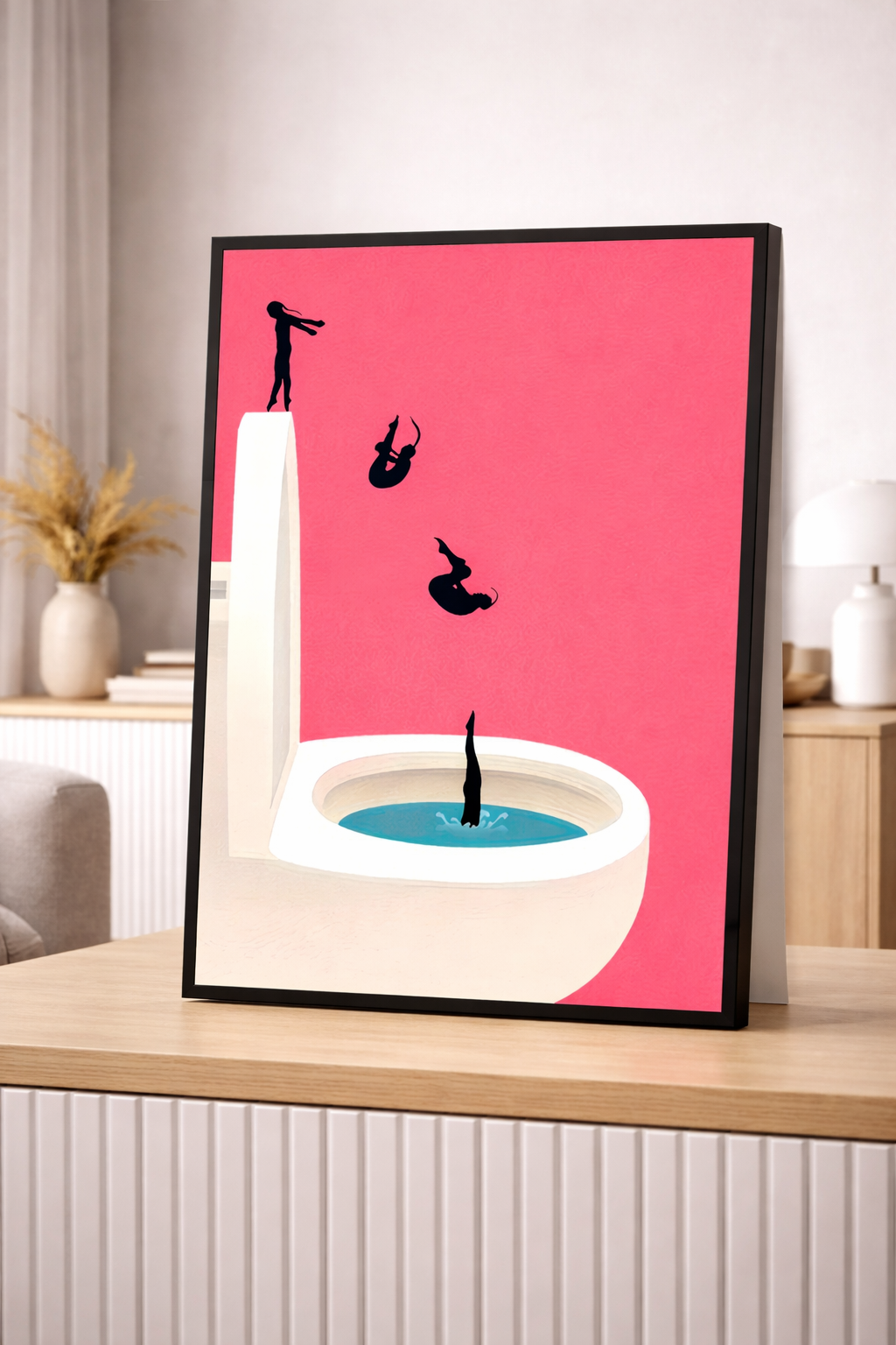 Quadro in Tela 30x40 cm Arte Surreale Minimal – Tuffo Creativo con Cornice Nera o Bianca