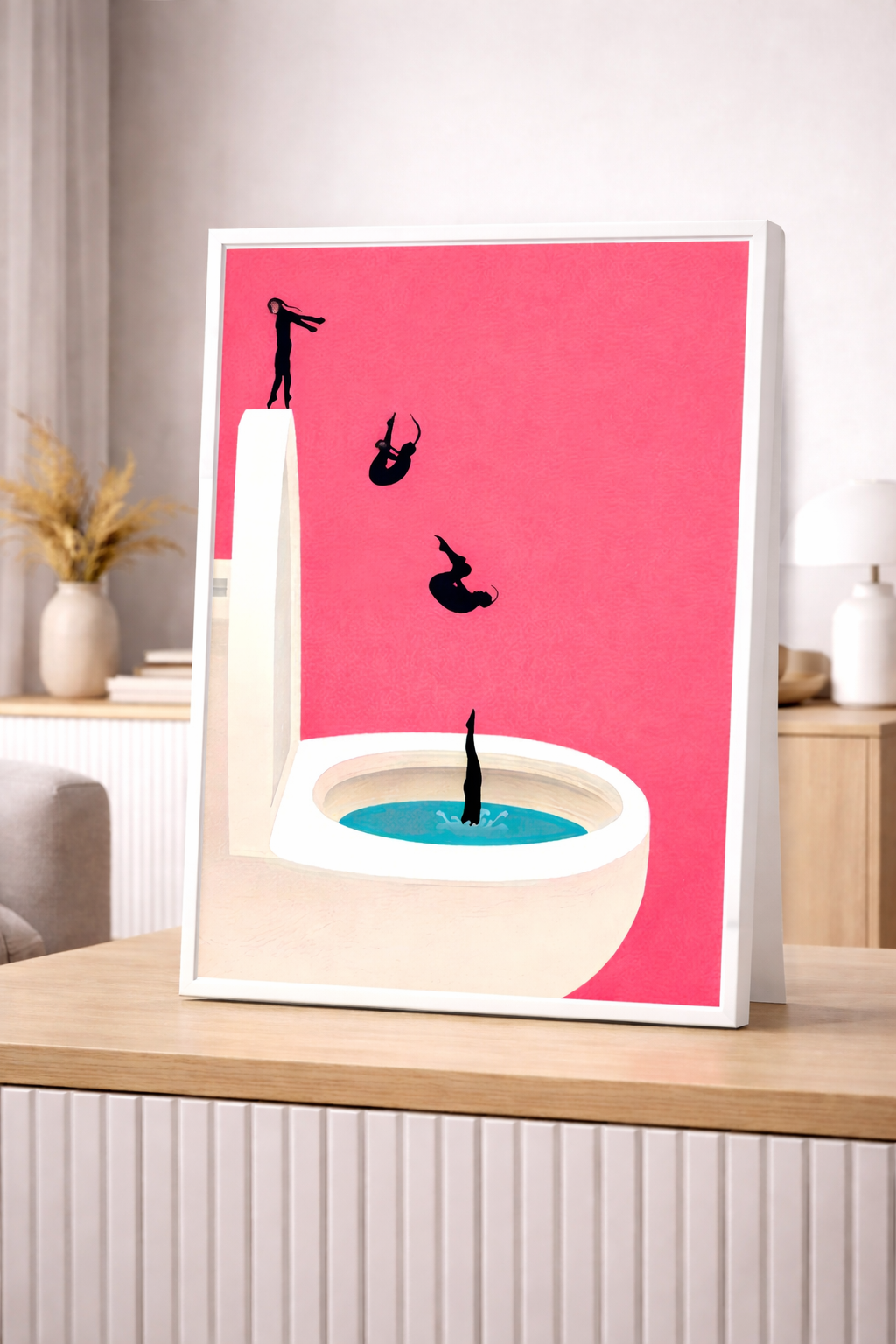 Quadro in Tela 30x40 cm Arte Surreale Minimal – Tuffo Creativo con Cornice Nera o Bianca