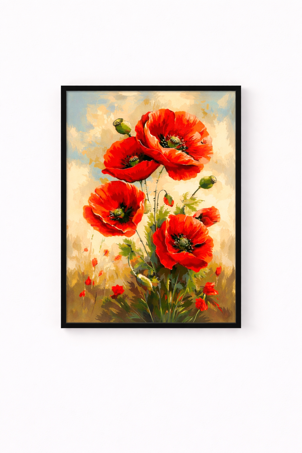 Quadro Papaveri Rossi – Stampa su Tela 30x40 cm con Cornice Bianca o Nera | Quadro Floreale Elegante per Arredo Casa